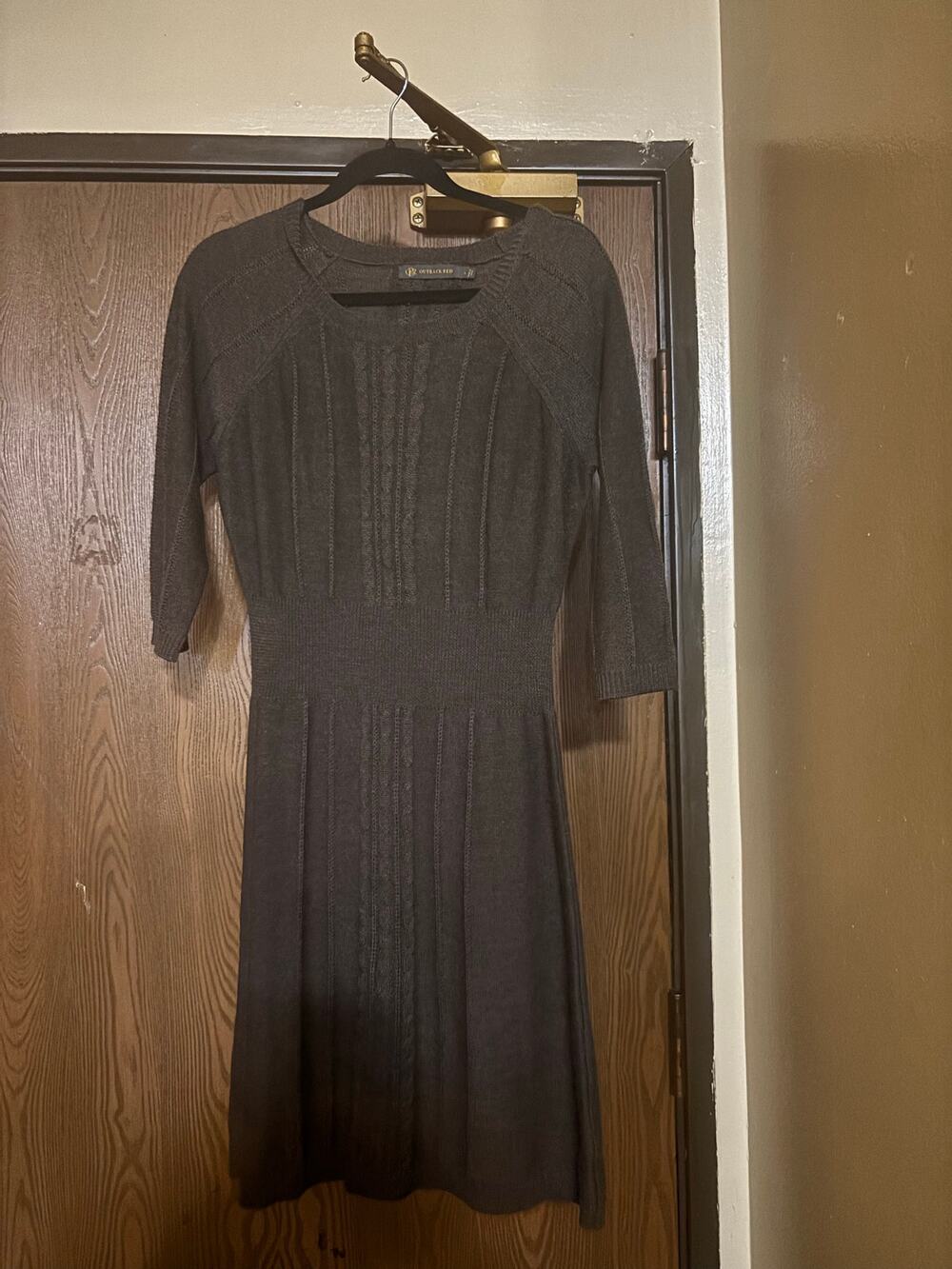 Chocolate Brown Cable Knit Fall/ Winter Midi Preppy Office Sweater Dress